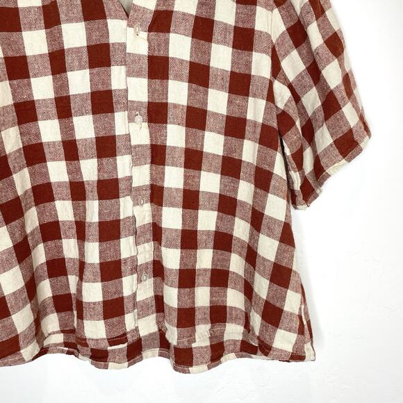 Rylee + Cru Button Up Ruby Rust Cream Plaid Top Girls 4-5 Short Sleeve Oversized - Picture 3 of 5